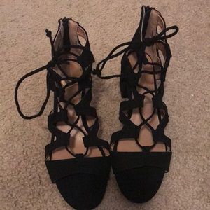 Black 2 inch tie up heels